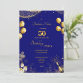 Gold & Navy 50th Birthday Party Invitation (Debout devant)