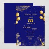 Gold & Navy 50th Birthday Party Invitation (Devant / Derrière)