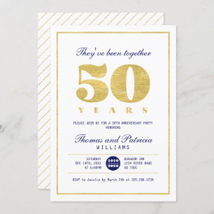 Gold & Navy 50th Wedding Jubileum Uitnodiging