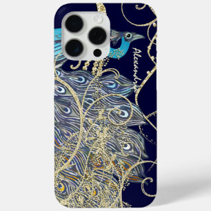 Gold Navy Black Peacock Swirl iPhone 15 Pro Max Hoesje