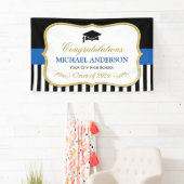 Gold Navy Black White Stripes Graduparty Spandoek (Insitu)