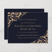 Gold Navy  Bloemenbruiloft Save The Date (Voorkant / Achterkant)