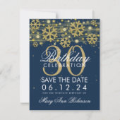 Gold Navy Blue 30th Birthday Save Date Winter Kaart (Voorkant)