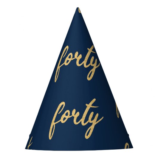 Gold Navy Blue "40" Birthday Party Glitter Feesthoedjes (Voorkant)