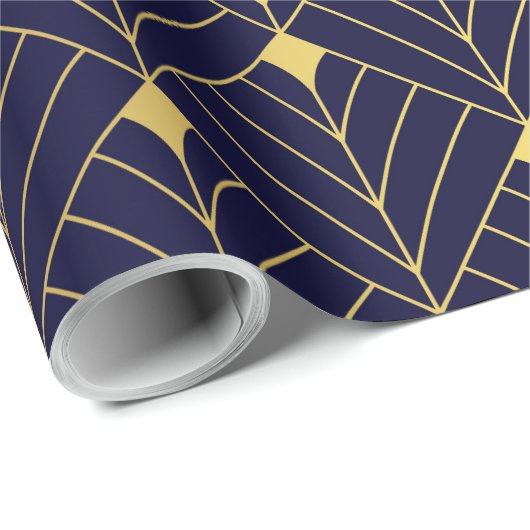 Gold Navy Blue Art Deco Diamond Pattern Cadeaupapier (Rol Hoek)