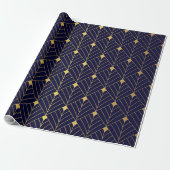 Gold Navy Blue Art Deco Diamond Pattern Cadeaupapier (Uitgerold)