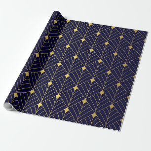 Gold Navy Blue Art Deco Diamond Pattern Cadeaupapier
