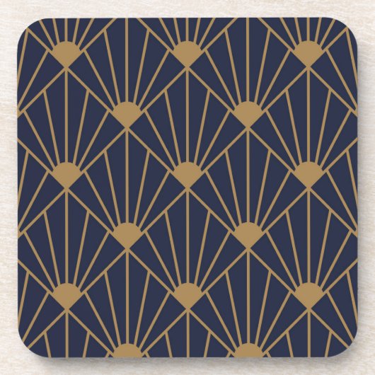 Gold Navy Blue Art Deco Fan Pattern Bier Onderzetter (Voorkant)