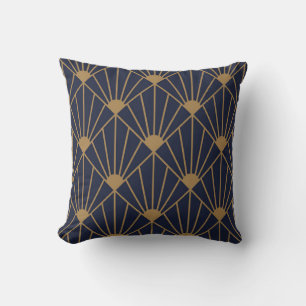 Gold Navy Blue Art Deco Fan Pattern Kussen