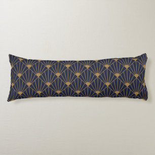 Gold Navy Blue Art Deco Fan Pattern Lichaamskussen