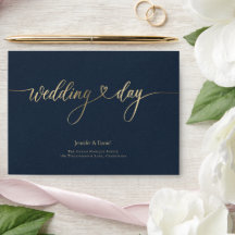 Gold & Navy Blue Calligraphy Wedding Envelope