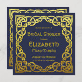 Gold & Navy Blue Celtic Knot Invitation (Devant / Derrière)