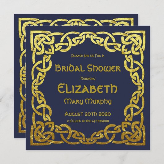 Gold & Navy Blue Celtic Knot Invitation (Devant / Derrière)