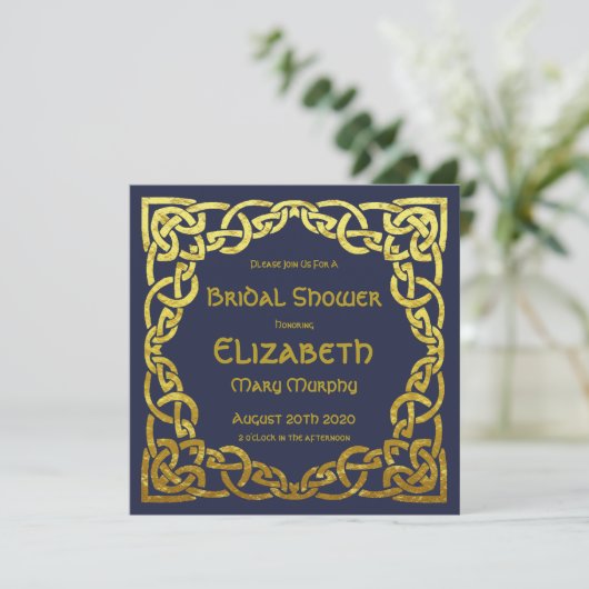Gold & Navy Blue Celtic Knot Invitation (Debout devant)