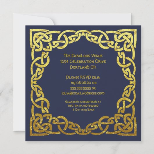Gold & Navy Blue Celtic Knot Invitation (Dos)