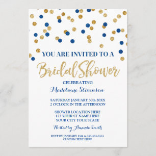 Gold Navy Blue Confetti Bridal Shower Kaart