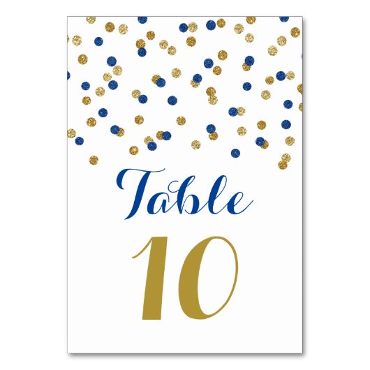 Gold Navy Blue Confetti Trouwtafel Nummer Kaarten (Voorkant)