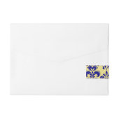 Gold, Navy Blue Damask Pattern 2 Adreslabel Wikkel (Achterkant)