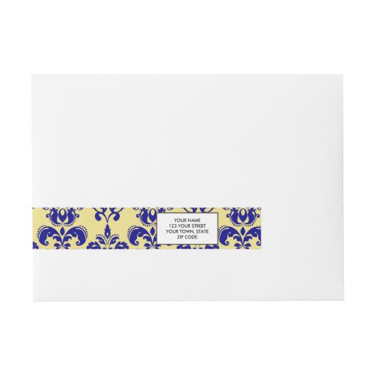 Gold, Navy Blue Damask Pattern 2 Adreslabel Wikkel (Voorkant)