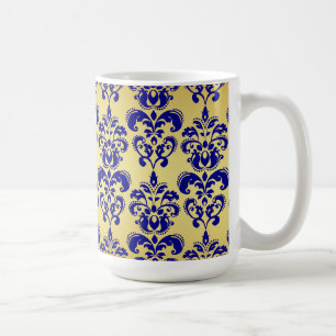Gold, Navy Blue Damask Pattern 2 Koffiemok