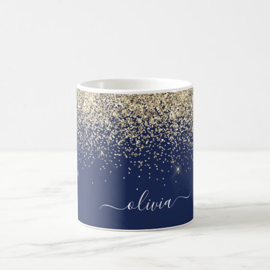Gold Navy Blue Girly Glitter Sparkle Monogram Naam Koffiemok (Center)