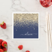 Gold Navy Blue Girly Glitter Sparkle Monogram Naam Servet (Insitu)
