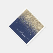Gold Navy Blue Girly Glitter Sparkle Monogram Naam Servet (Hoek)