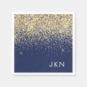 Gold Navy Blue Girly Glitter Sparkle Monogram Naam Servet