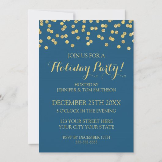 Gold Navy Blue Glitter Confetti Kerstfeest Kaart (Achterkant)