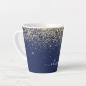 Gold Navy Blue Glitter Script Monogram Girly Name Latte Mok (Linkerhoek)