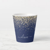 Gold Navy Blue Glitter Script Monogram Girly Name Latte Mok (Voorkant)