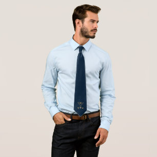 Gold Navy Blue Golf Monogramme Cravate initial