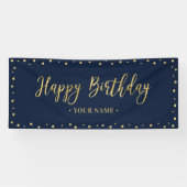 Gold & Navy Blue Happy Birthday Party-banner Spandoek (Horizontaal)