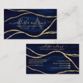 Gold Navy Blue Marble Signature Script Make-up Hai Visitekaartje (Voorkant / Achterkant)