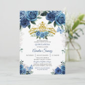 Gold & Navy Blue Mexican Mis Quince Invitation (Debout devant)