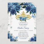 Gold & Navy Blue Mexican Mis Quince Invitation (Devant / Derrière)