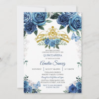 Gold & Navy Blue Mexican Mis Quince Invitation