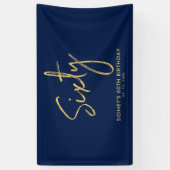 Gold Navy Blue Modern 60th Birthday Party Banner (Verticaal)