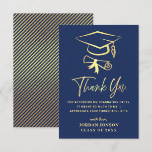 Gold Navy Blue Modern Afstuderen Bedankkaart