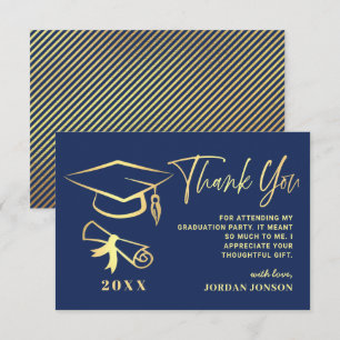 Gold Navy Blue Modern Gradun Party Bedankkaart