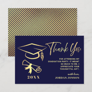 Gold Navy Blue Modern Gradun Party Bedankkaart