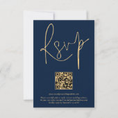 Gold Navy Blue Script Qr Code Mariage Carte RSVP (Devant)