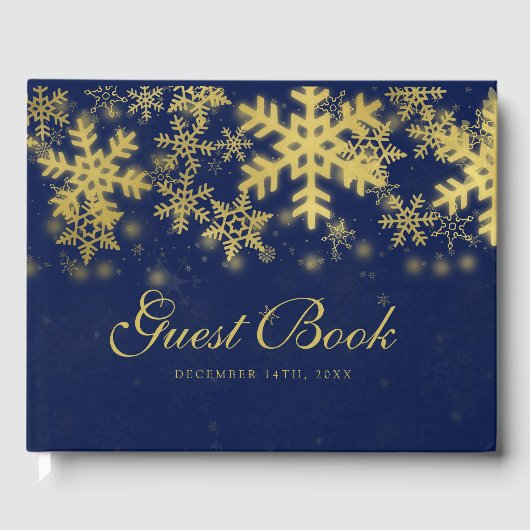 Gold + Navy Blue Snowflakes Noël Livre d'or (Recto)