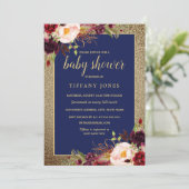 Gold Navy Bourgogne Floral Baby shower Invitation (Debout devant)