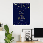 Gold & Navy Confetti 30th Birthday Party Welcome Poster (Thuiskantoor)