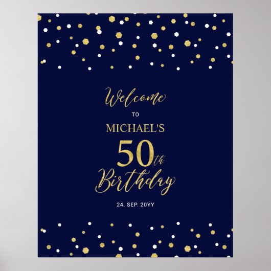 Gold & Navy Confetti - 50e verjaardag van de opkom Poster (Voorkant)