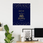 Gold & Navy Confetti 60th Birthday Party Welcome Poster (Thuiskantoor)