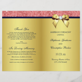 Gold Navy Coral Sequins Bow Wedding Programme