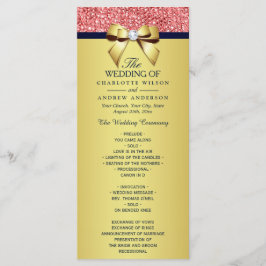 Gold Navy Coral Sequins Bow Wedding Programme Programma