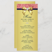 Gold Navy Coral Sequins Diamonds Bow Mariage Menu (Devant / Derrière)